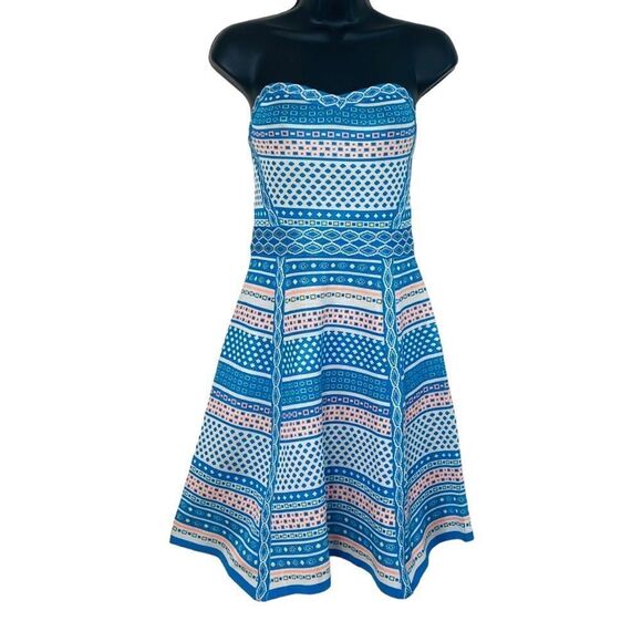 Gold Label WOW Couture Strapless Fit Flare Geometric Knit Dress Sz S - Picture 12 of 12